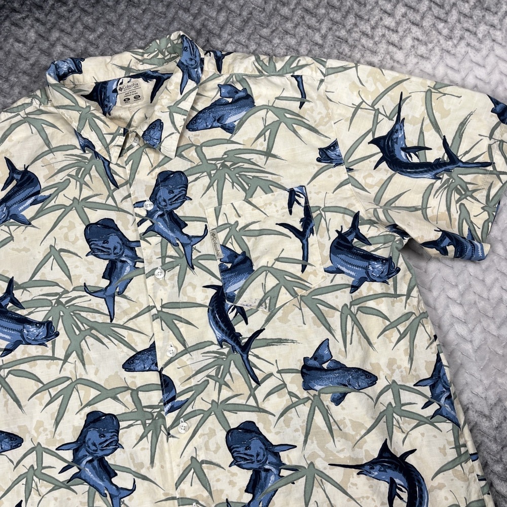 Columbia PFG River Lodge Shirt Mens XL Fish Print AOP Short Slv Camp
